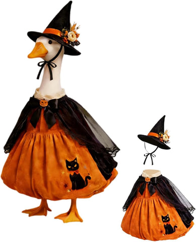 Mtsebmves Pumpkin Wizard Porch Goose Outfit Witch Geese Costume 23-Inch Porch Goose Dress for Yard Lawn Outdoor Garden Patio