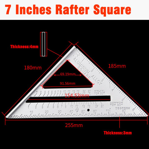Aluminum Rafter Square Set – 7 Inch & 12 Inch Precision Carpenter Square with Double-Sided -Engraved Scales, Multi-Function Woodworking Tool for Roofing, Framing, Angle Marking & Layout