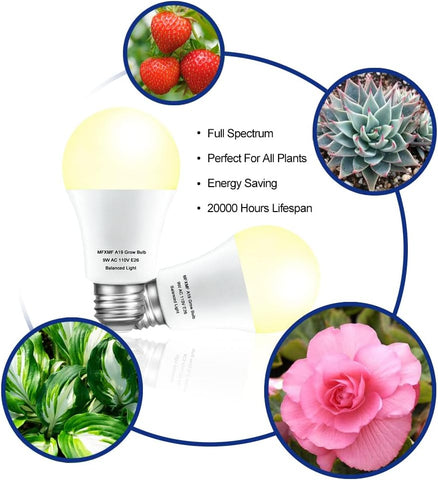 4 Pack LED Grow Light Bulbs，Full Spectrum Plant Light Bulb, 9W Replace 100W