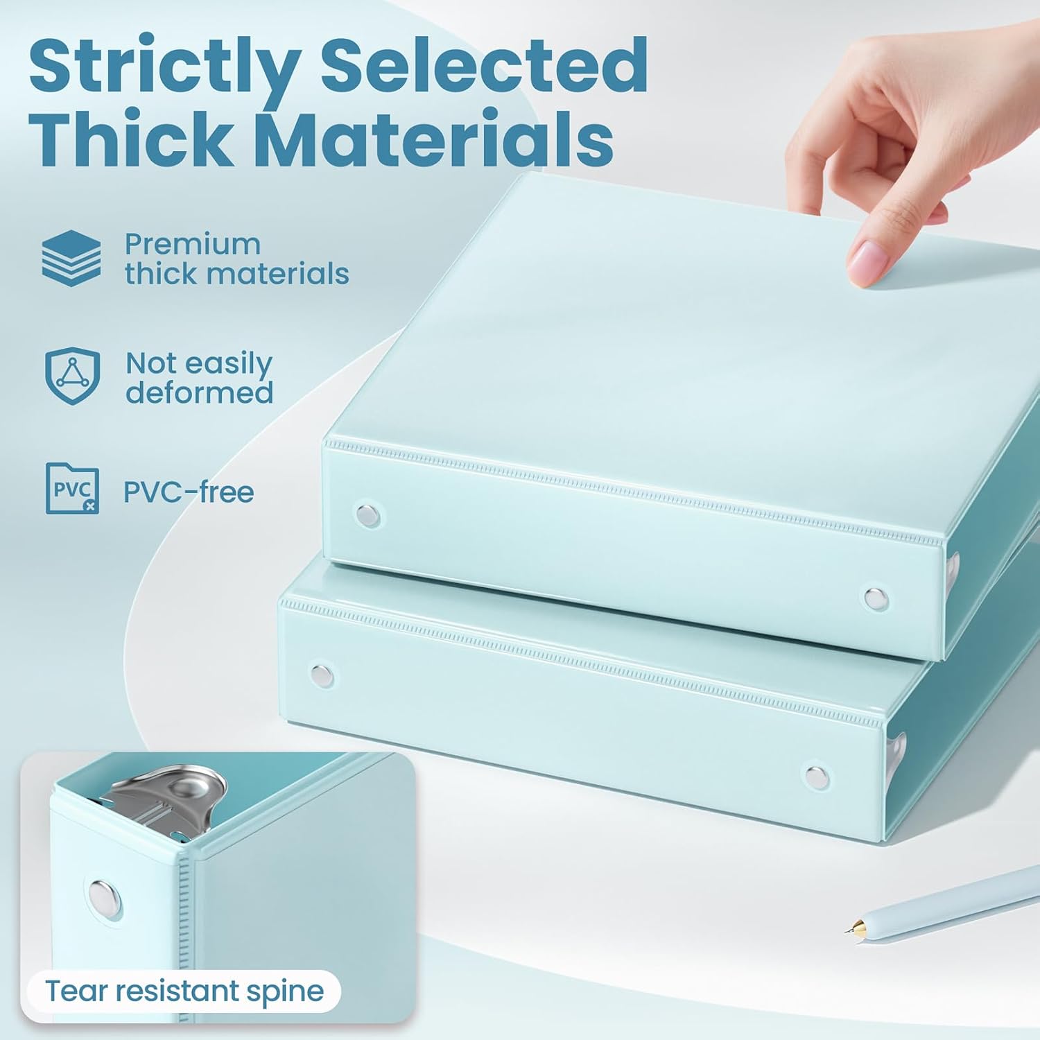 SUNEE 3 Ring Binder 1.5 Inch 2 Pack, Clear View Binder Three Ring PVC-Free (Fit 8.5x11 Inches) for School or Office Supplies, Blue