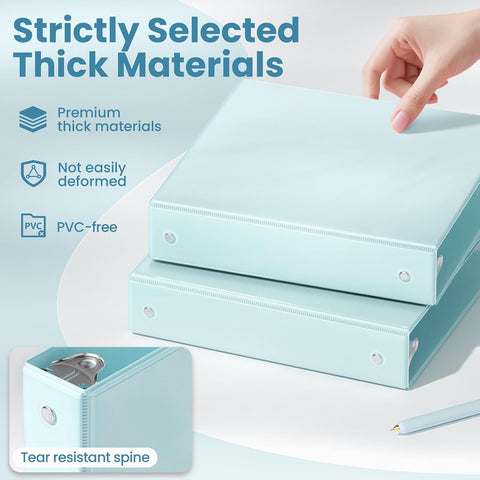 SUNEE 3 Ring Binder 1.5 Inch 2 Pack, Clear View Binder Three Ring PVC-Free (Fit 8.5x11 Inches) for School or Office Supplies, Blue