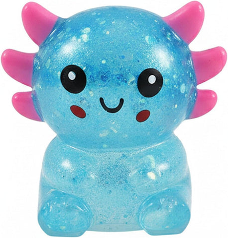 Glitter Axolotls Squishies Toy, Stretchy Axolotls Stress Ball, Soft Squeeze Sensory Fidget Toys for Kids Adults, Cute Easter Basket Stuffers Party Favors Classroom Prizes (Blue)