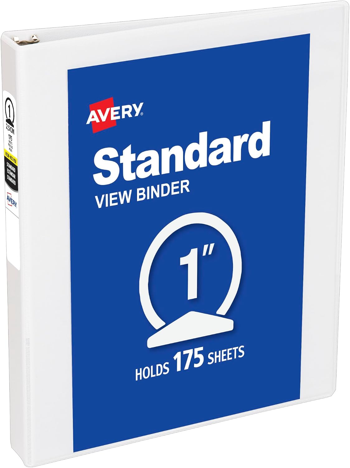 Avery Standard View 3 Ring Binder, 1" Round Rings, 175-Sheet Capacity, 1.4 Inch Wide Spine, 1 White Binder, Ideal for Lightweight Organization and Occasional Referencing (05711)