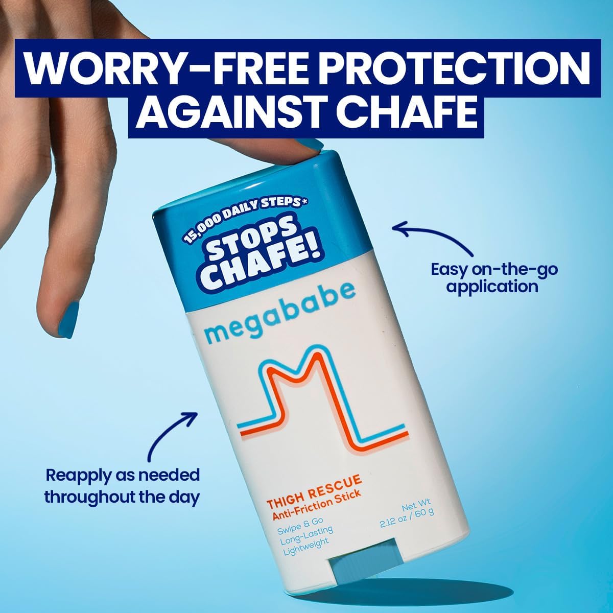 Megababe Thigh Rescue Anti-Chafe Stick | Prevents Skin Chafe & Irritation | Thighs, arms, Bra-Lines & More