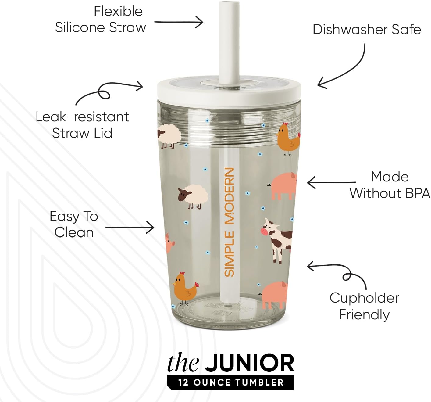 Simple Modern Toddler Tumbler with Straw | 12oz Cute Kids Cup, Farm Animals
