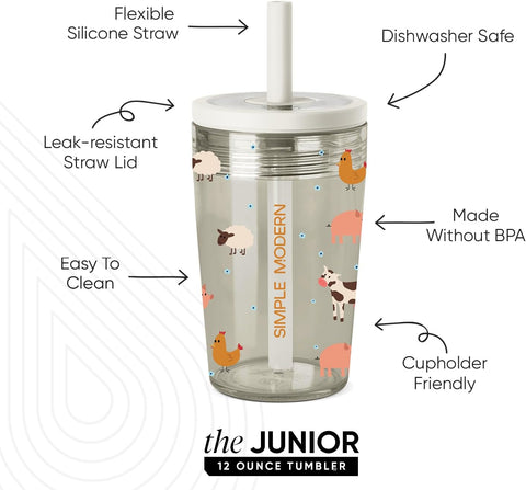 Simple Modern Toddler Tumbler with Straw | 12oz Cute Kids Cup, Farm Animals