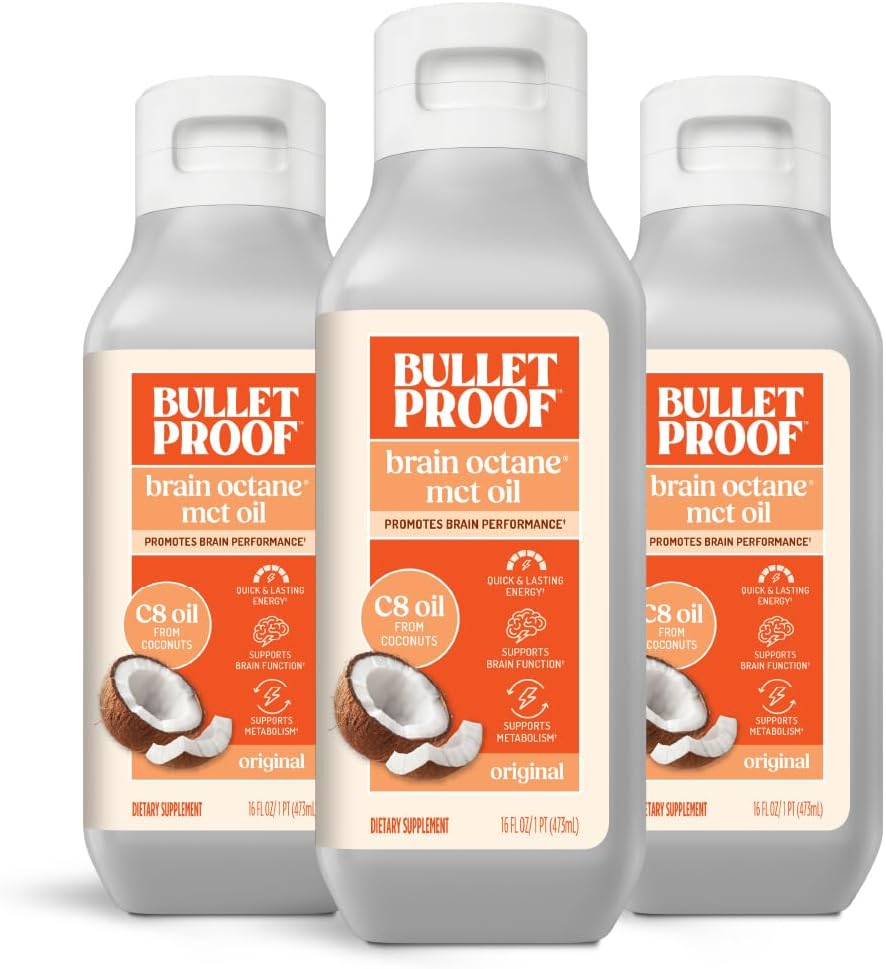 Bulletproof Brain Octane C8 MCT Oil, 16 oz (3-Pack) – 100% C8 from Coconut
