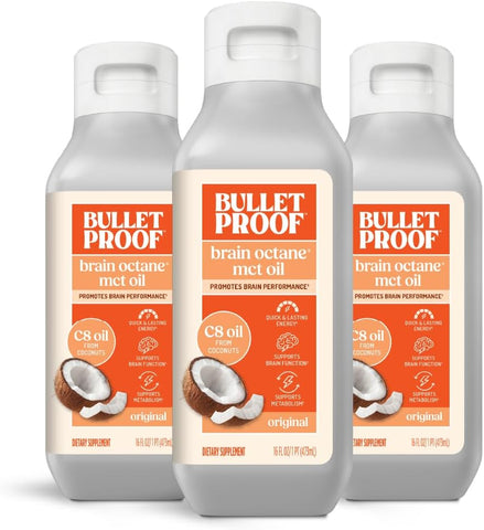 Bulletproof Brain Octane C8 MCT Oil, 16 oz (3-Pack) – 100% C8 from Coconut