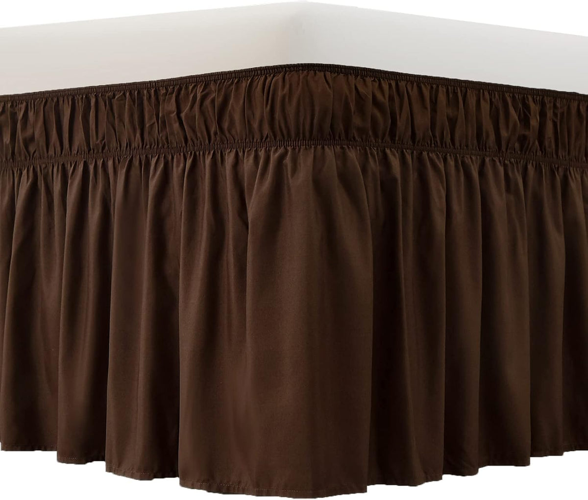 MEILA Wrap Around Elastic Bed Skirt for Queen & King Beds, 16" Drop, Brown