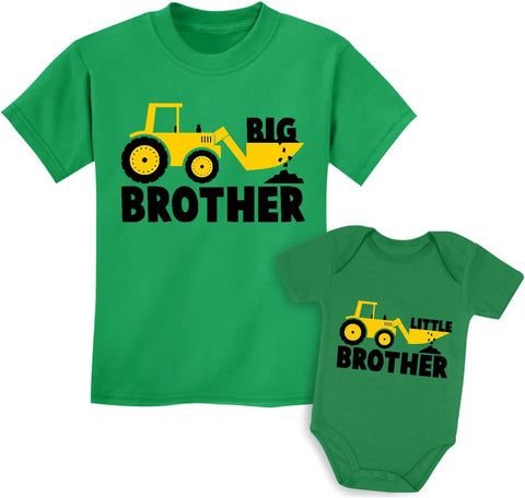 Big Brother Little Bro Tractor Matching Set Toddler Tee Baby Bodysuit