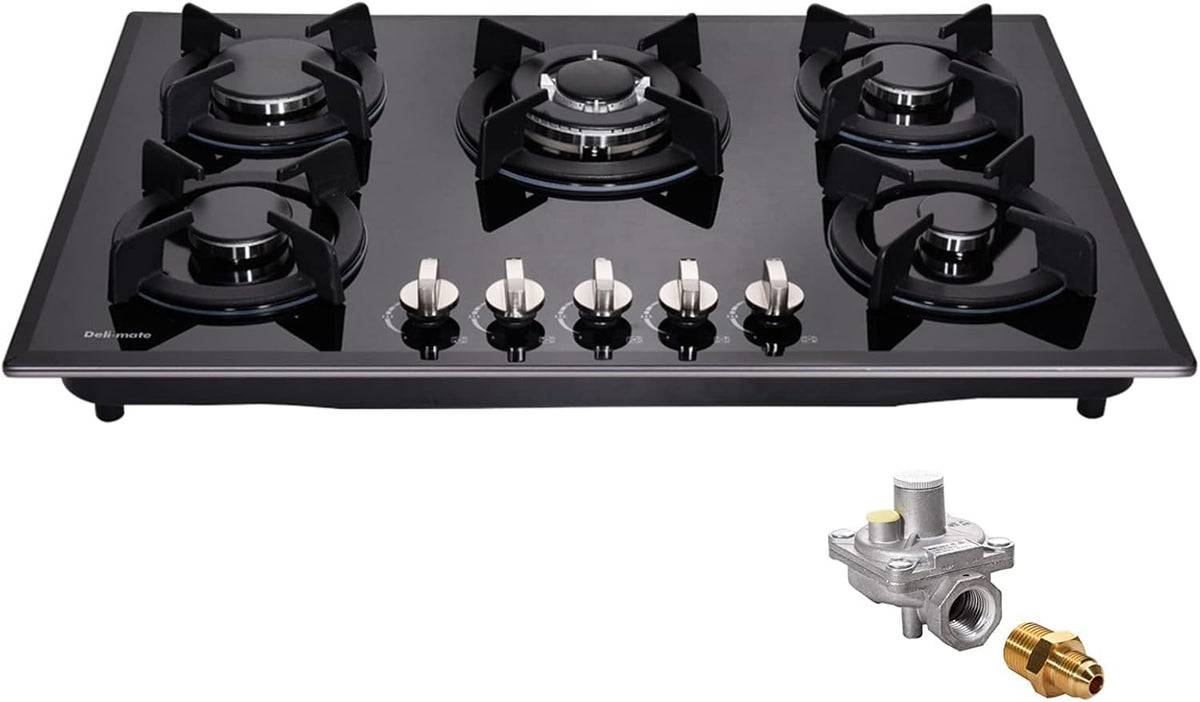 DM517-01 30 Inch Dual Fuel Gas Hob - Built-in Tempered Glass 5 Burner LPG/NG Convertible Gas Stovetop
