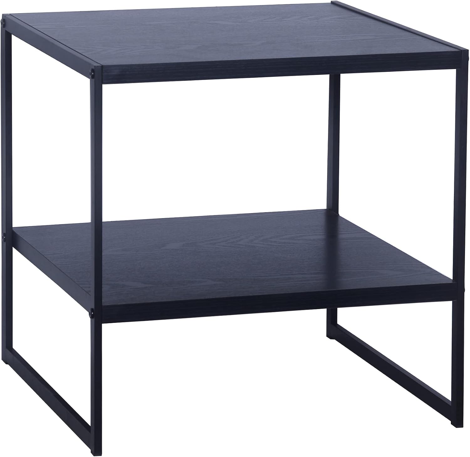 Household Essentials Square Side End Table with Storage Shelf, Oak Wood Grain and Black Metal Frame, Black