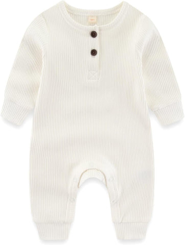 Newborn Baby Boys Girls One Piece Romper With Mitten Cuffs 3 Pack Long Sleeve Ribbed Button Jumpsuit Outfit Clothes