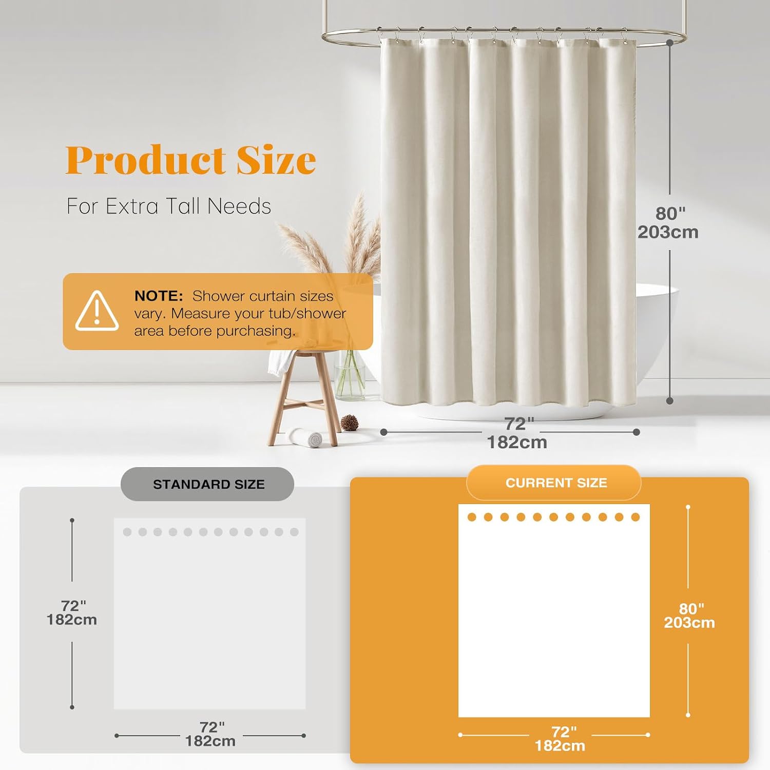 BTTN Linen Textured Waterproof Fabric Shower Curtain, 72x84, Light Cream