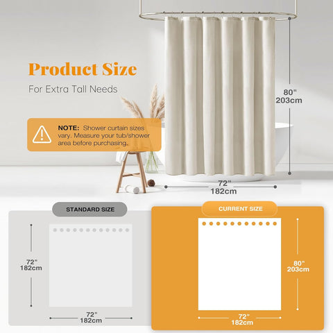 BTTN Linen Textured Waterproof Fabric Shower Curtain, 72x84, Light Cream