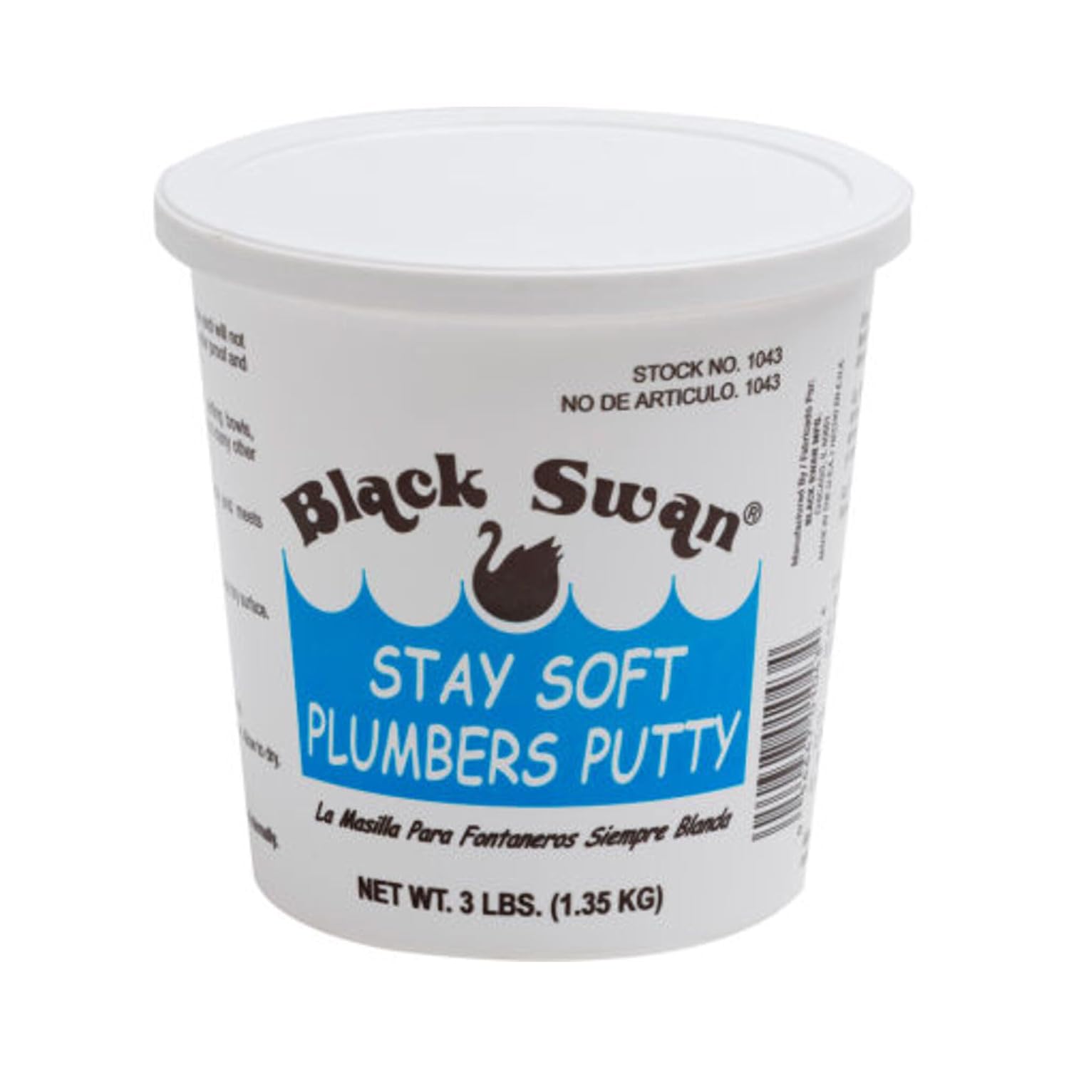 Black Swan Stay Soft Plumbers Putty, 3lbs - Crack-Resistant, Ideal for Sink Drain, Faucets & Fixtures, Stretchable Plumber Putty - White