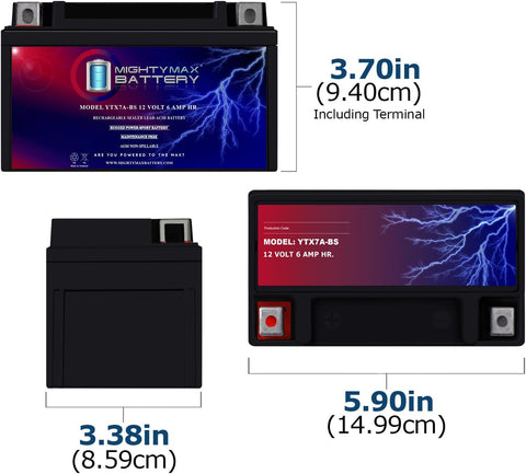 Mighty Max Battery YTX7A-BS 12V 6AH Sealed Lead AGM Battery For Motorcycle - 2 Pack