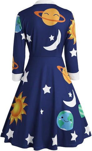 ZEZCLO Halloween Costume Womens Peter Pan Collar Dress Solar System Dresses