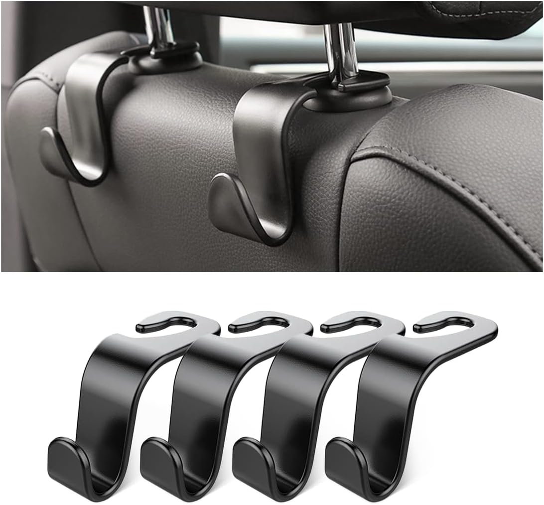 4 Pack Curved Headrest Hooks for Vehicle Seats, Black Style 2