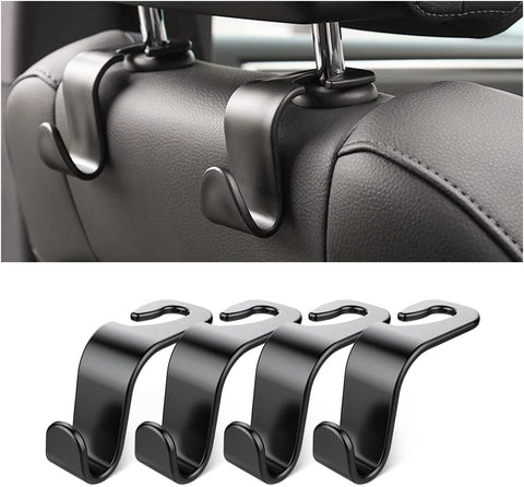 4 Pack Curved Headrest Hooks for Vehicle Seats, Black Style 2
