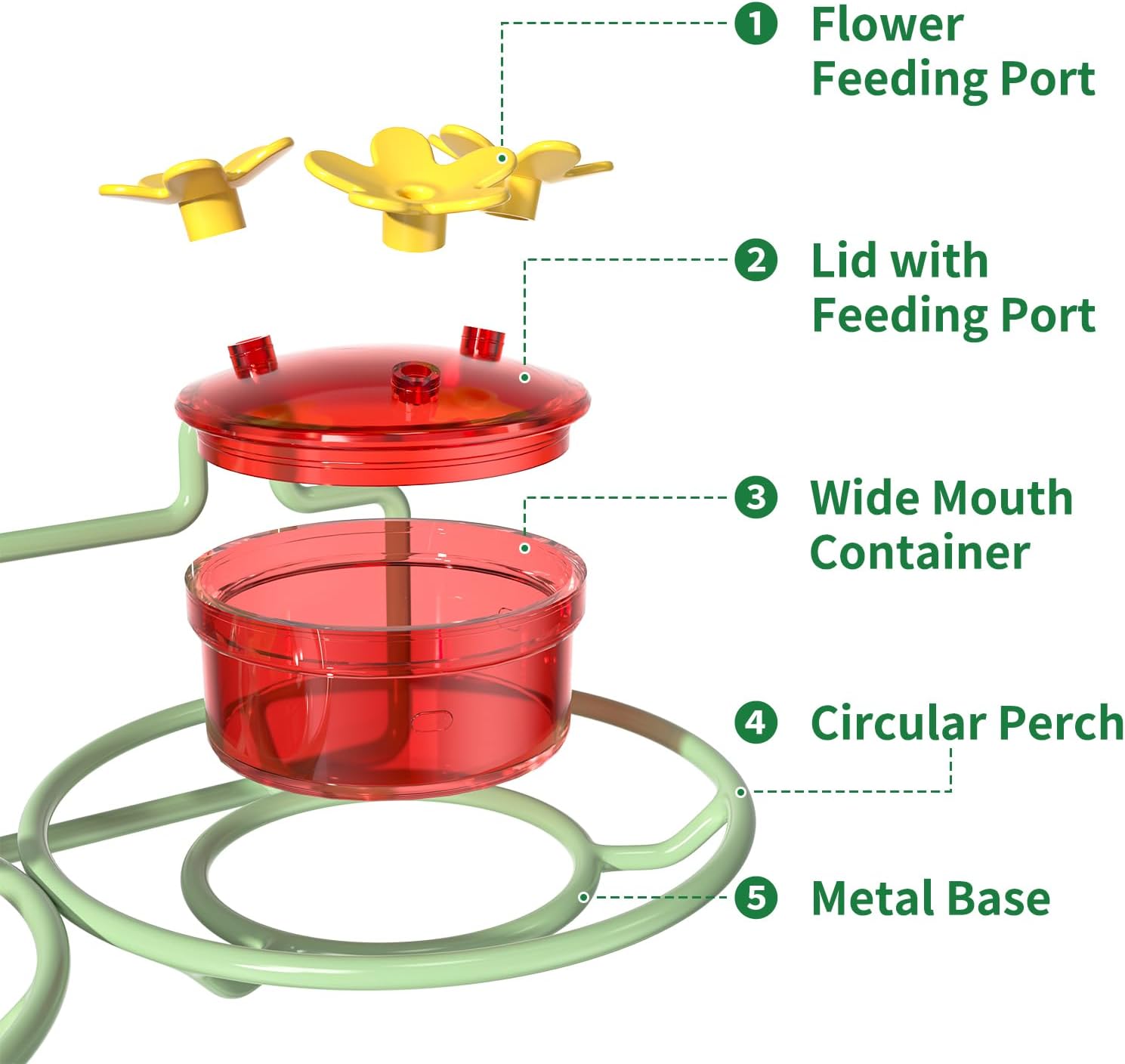 Dreamdrawer Window Hummingbird Feeder, Small Hummingbird Feeder for Outdoors with Strong Suction Cup - Metal Base & 6 Feeding Ports, Easy to Clean and Refill