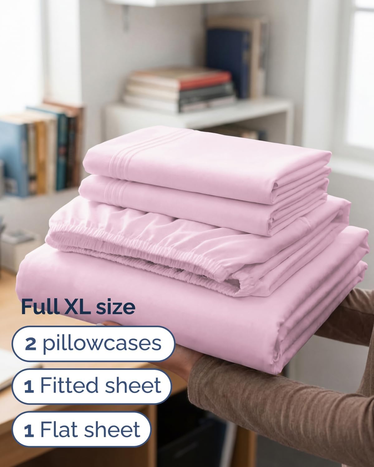 Full XL Sheets - 4 Piece Full XL Sheet Set - Cool & Breathable - Light Pink