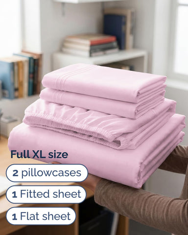 Full XL Sheets - 4 Piece Full XL Sheet Set - Cool & Breathable - Light Pink