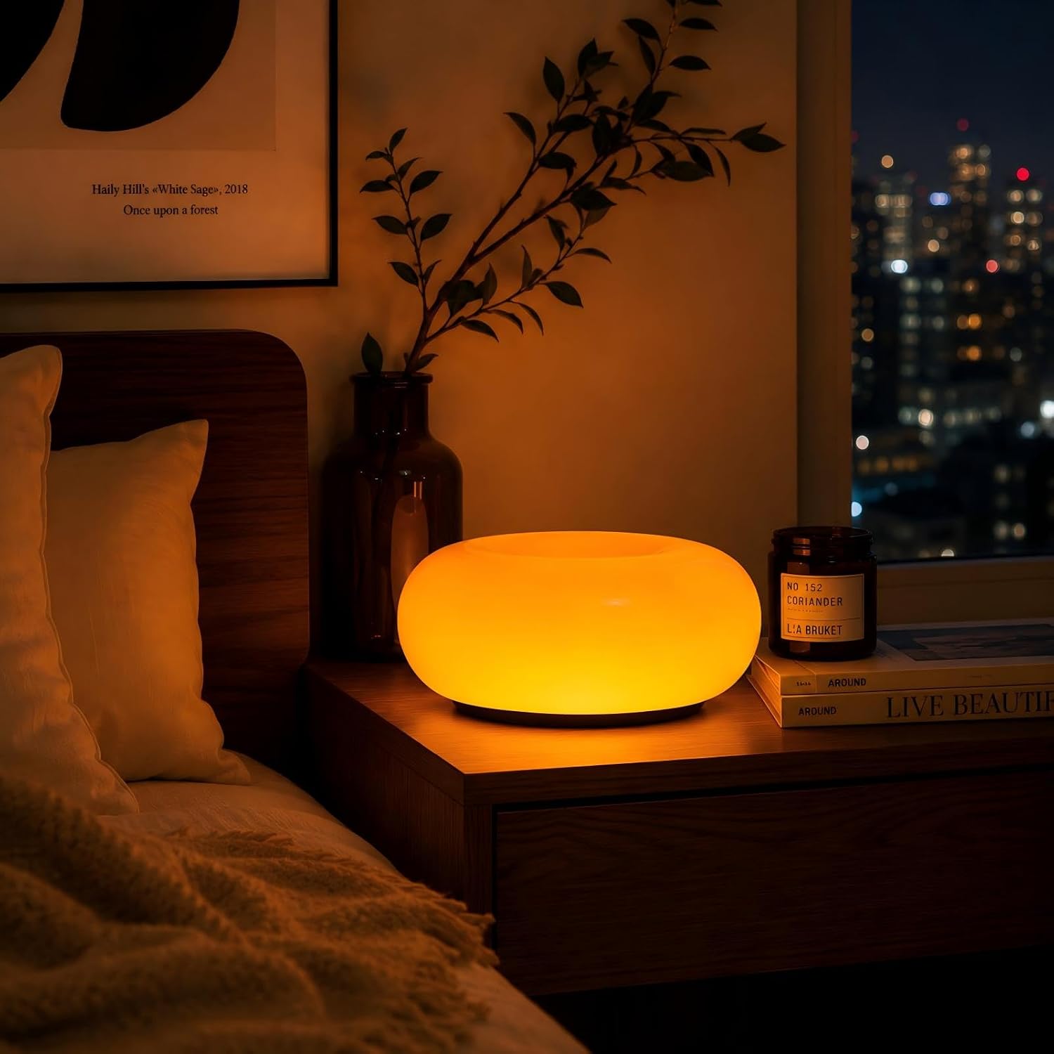 Bofea-Modern Orange Donut Lamp,Plug-in Bedside Lamp Or Plug-in Wall Sconces,Mid Century Modern Decor Wall Mount Lamps,Creative Orange Light for Living Room,Reading Room,Hallway Ambient Lighting