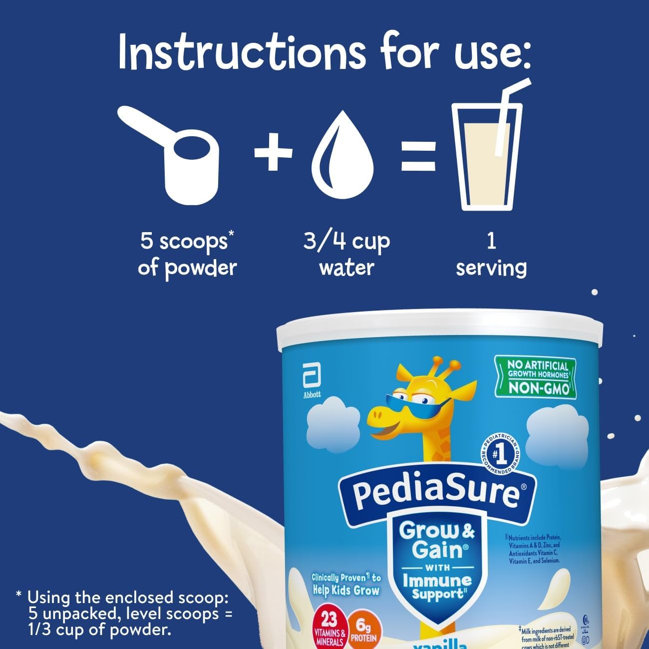 PediaSure Grow & Gain Shake Mix, 6g Protein, Vanilla, 14.1 oz Can, 3pk