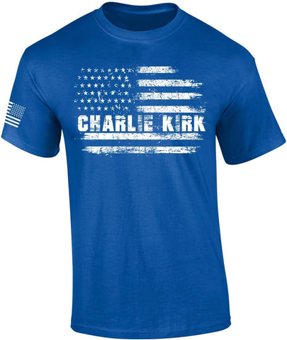 Trenz Shirt Company Men's Graphic T-Shirt - Distressed Charlie Kirk USA Flag Design Short Sleeve Tee