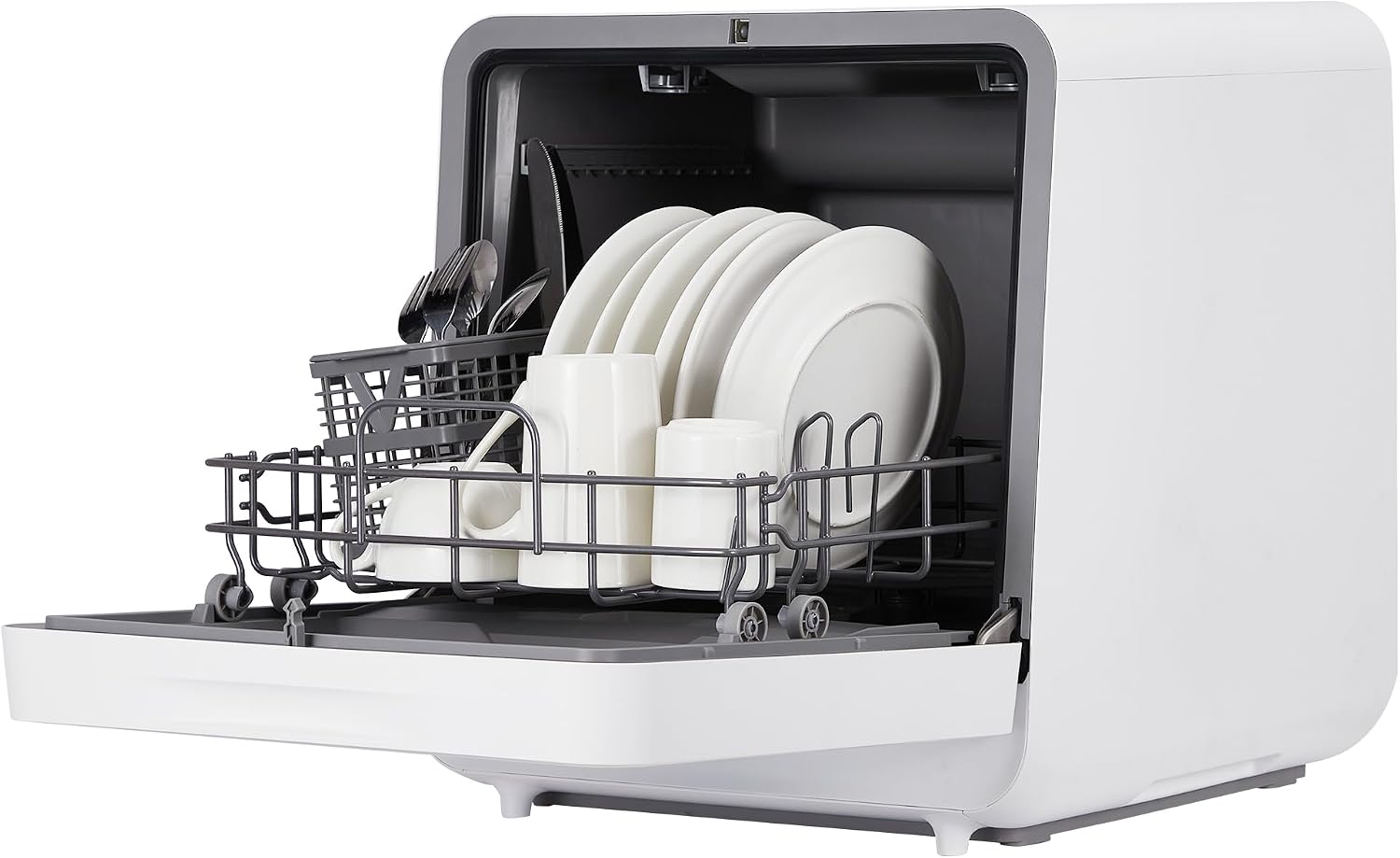 Portable Countertop Dishwasher – No Installation Needed, 2 in-1s Self-Priming & Dual Water Inlet Modes, 72℃ Hot Air Drying, Compact for Home, Apartment, RV Use with Large Display