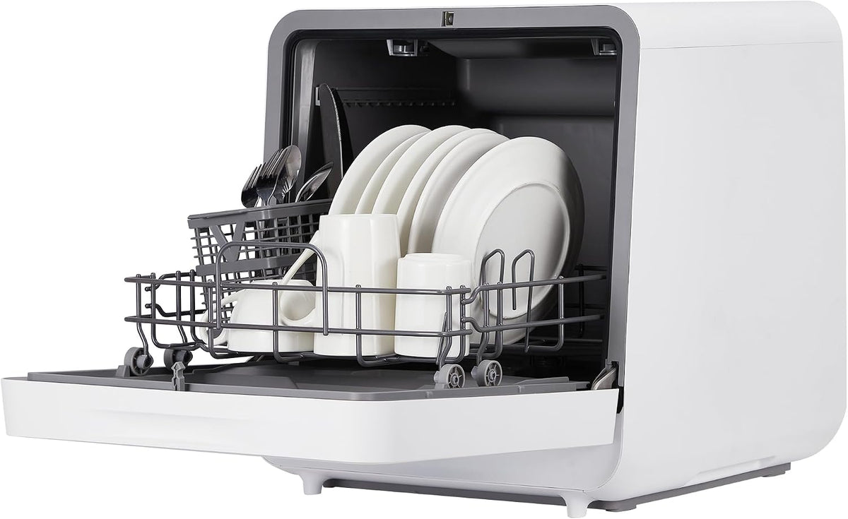 Portable Countertop Dishwasher – No Installation Needed, 2 in-1s Self-Priming & Dual Water Inlet Modes, 72℃ Hot Air Drying, Compact for Home, Apartment, RV Use with Large Display