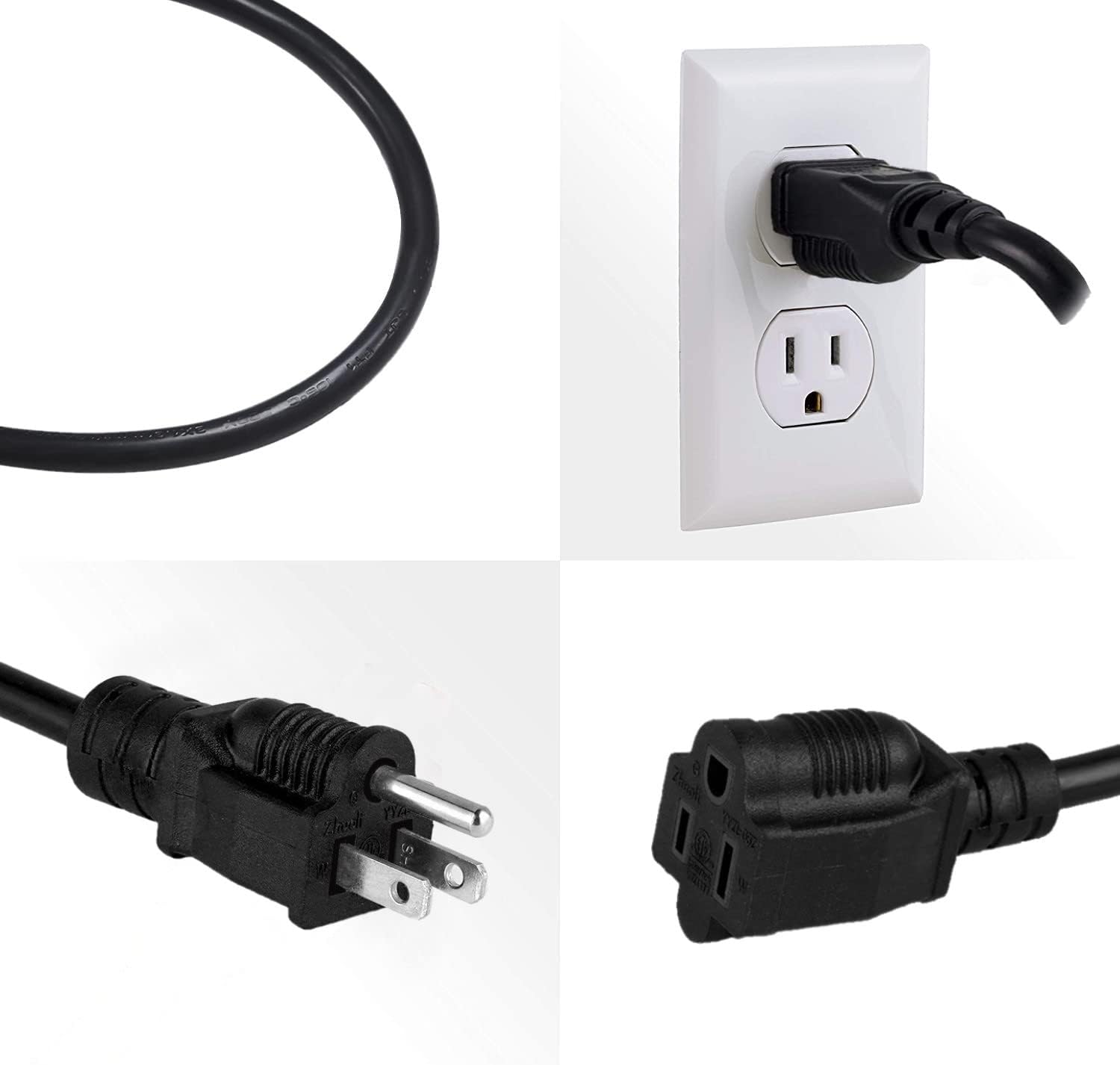 4 Pack 8FT 16 AWG Heavy Duty Extension Cord 3 Prong SJTW ETL Indoor Outdoor