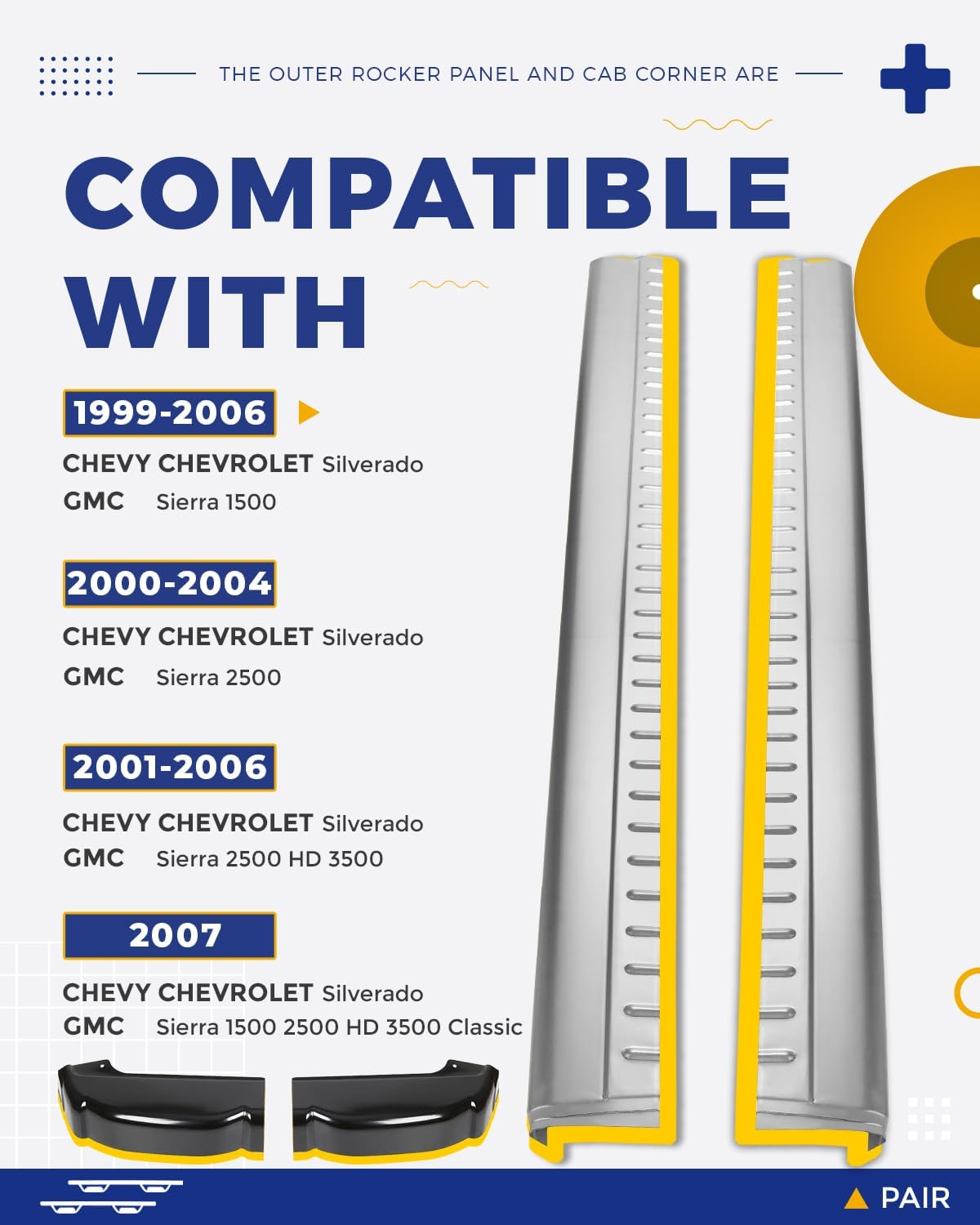 ECOTRIC Rocker Panels Cab Corners Compatible with 1999-2007 Chevy GMC
