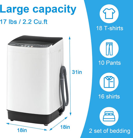 17Lbs Portable Washing Machine, 2.2 Cu.Ft Full Automatic Washer
