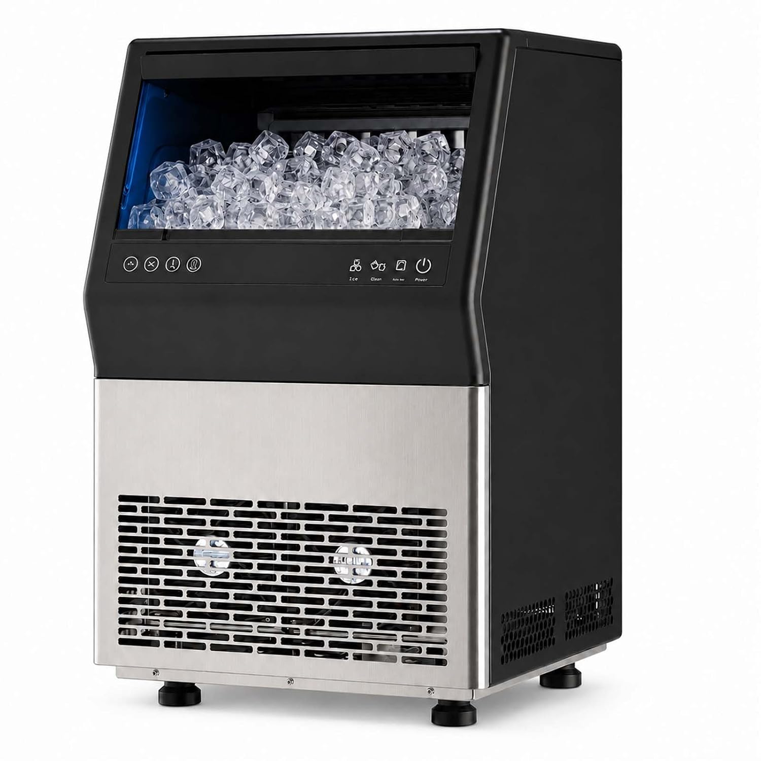 DESSIZ Commercial Ice Maker Machine, 90 lbs/24H Ice Production, 15-33 lbs Storage Bin, 45 Cubes per Cycle, Stainless Steel Under Counter & Freestanding Ice Maker with Self-Cleaning,for Bar/Restaurant