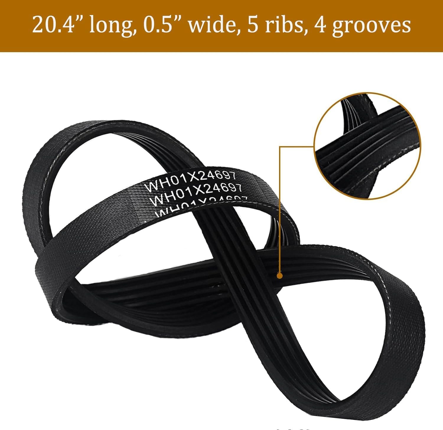 WH01X24697 Washer Drive Belt Compatible with GE, Hotpoint Clothes Washing Machine, Replace Parts AP6037512, 4585709, PS11767488, WH01X24697