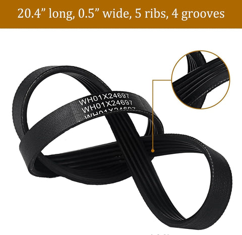 WH01X24697 Washer Drive Belt Compatible with GE, Hotpoint Clothes Washing Machine, Replace Parts AP6037512, 4585709, PS11767488, WH01X24697