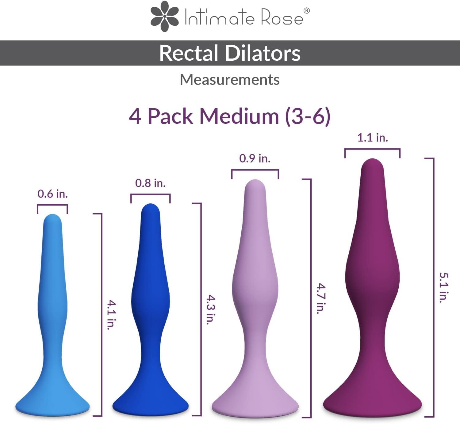 Rectal Dilator Trainer Set for Men and Women 4-Pack, Sizes 3-6