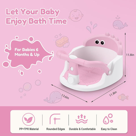 Baby Bath Seat for Babies 6 Months & Up Sitting Up with Suction Cups, Pink