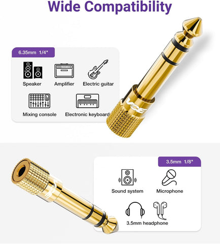VCE 3.5mm to 1/4 Adapter Stereo Headphone Adapter, 24K Gold-Plated, 2-Pack