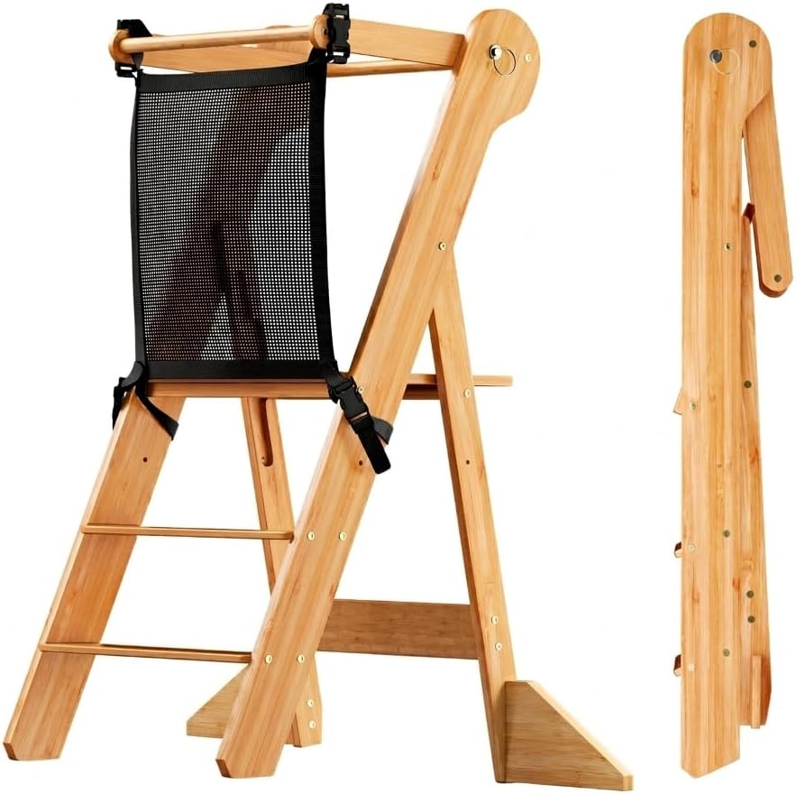 COSYLAND Toddler Standing Tower Foldable Toddler Kitchen Step Stool