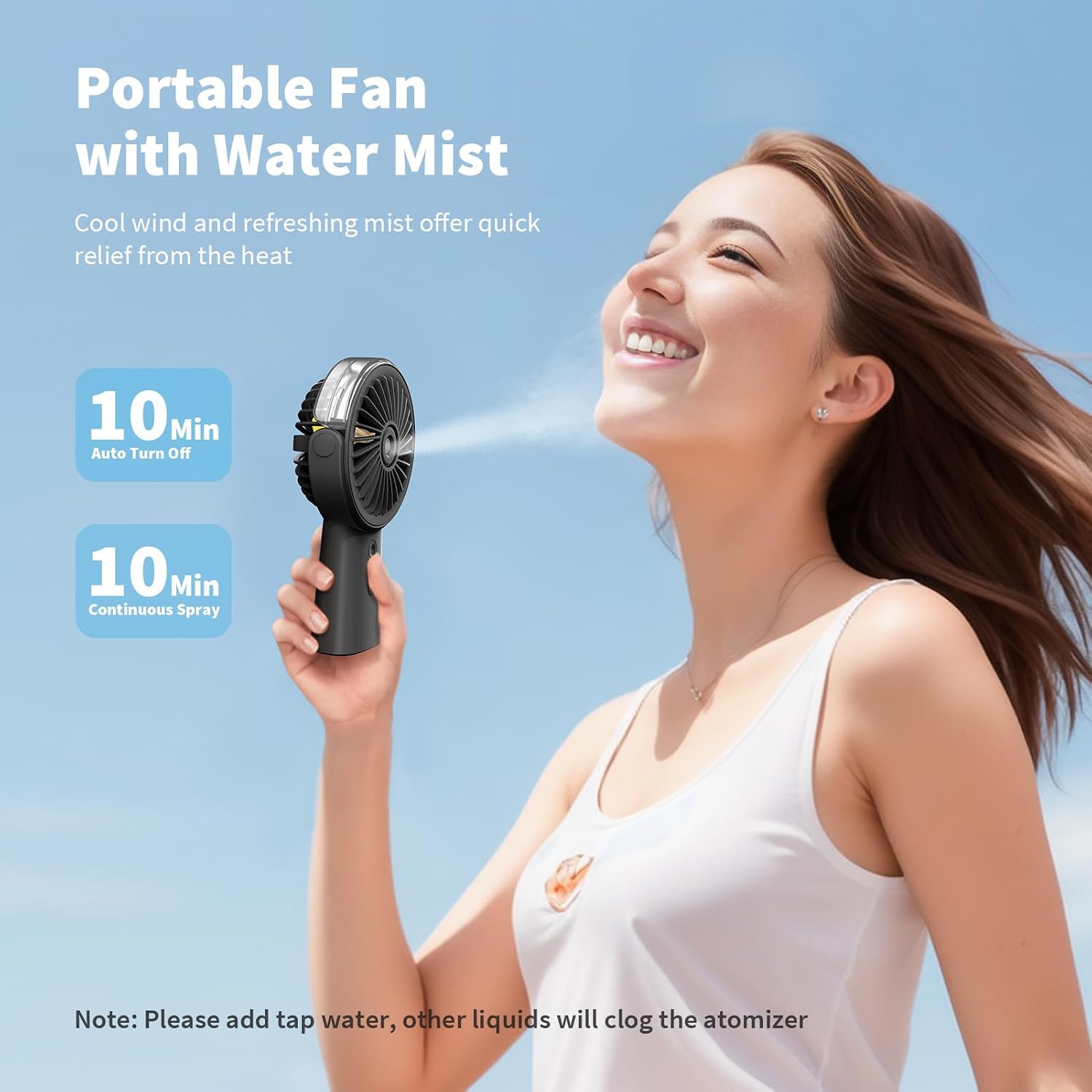 Otlonpe Handheld Misting Fan Portable, Small Personal Hand Held Rechargeable Mist Fan Water Spray, 4000mAh Battery Operated Hand Mister Fans 3-Speed, 4-15 Hrs Runtime for Travel Home Office Outdoor