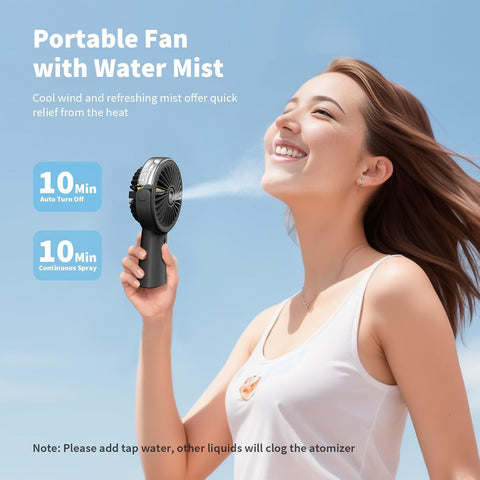 Otlonpe Handheld Misting Fan Portable, Small Personal Hand Held Rechargeable Mist Fan Water Spray, 4000mAh Battery Operated Hand Mister Fans 3-Speed, 4-15 Hrs Runtime for Travel Home Office Outdoor