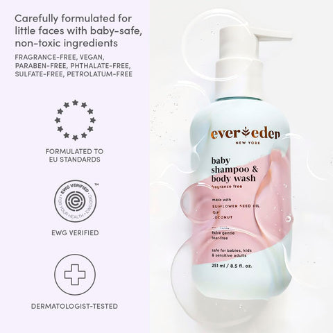 Evereden Baby Shampoo & Body Wash 2-in-1, Fragrance-Free, Vegan, 8.5 fl oz