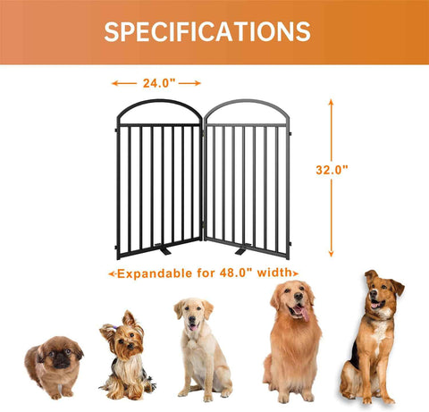 SNUOWU 2 Panels Full Matel Freestanding Dog Gates, 48" Extra Wide 32" Tall Free Standing Dog Pet Gate for Indoor & Outdoor. Foldable Pet Fences for Doorways, House, Stairs, Porch, Deck, Yard