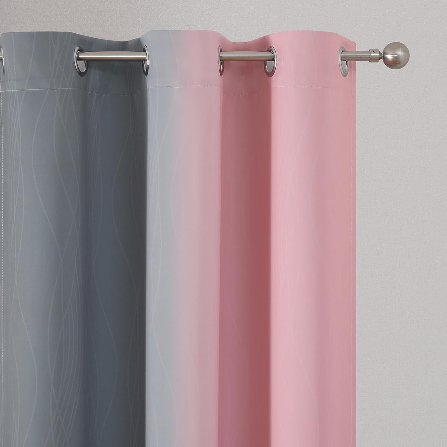 Pink and Gray Ombre Blackout Curtains for Bedroom 45 Inch Long 2 Panels