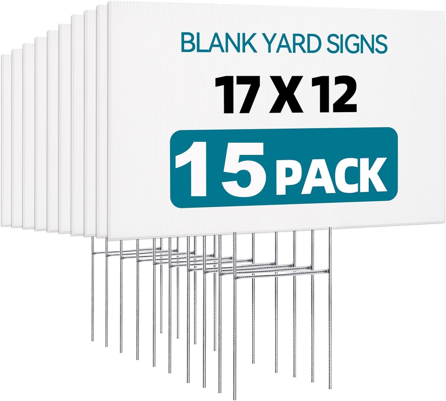 USCNC 15 Pack Lawn Signs Corrugated Plastic 17x12 Inches Blank Yard Signs with Stakes for Yard Sale Sign Outdoor, Garage Sale, Open House, Estate Sale, Guidepost, Birthday Party
