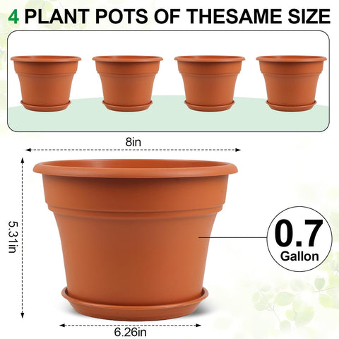 Pottiffe Plant-Pots-Planters-Indoor-Outdoor, 8 inch 4 Pack Terracotta
