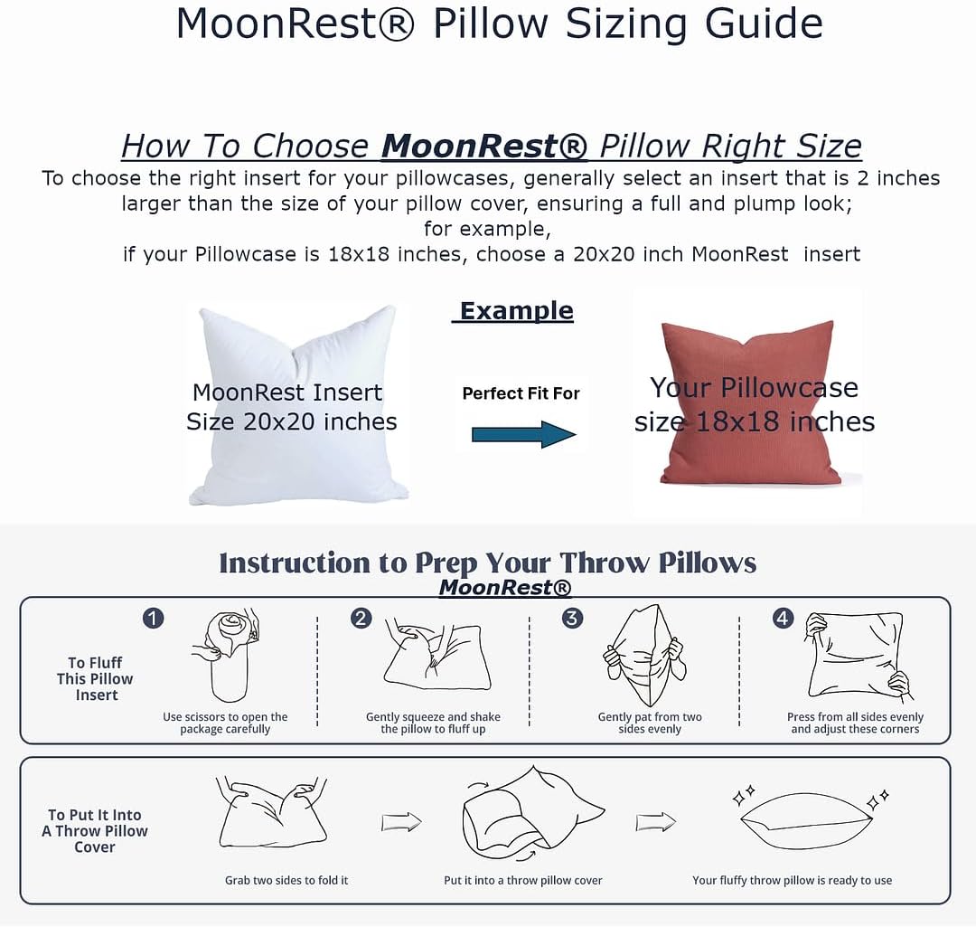 MoonRest® Synthetic Down Alternative 25x25 Square Pillow Insert Form, for Decorative Throw Pillow, Sofa, Cushions, Body and Bed - Pack of 2- Size 25” X 25”